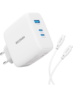 Teknocan 100W Gan 3 Portlu Usb-C + Usb-A Şarj Aleti Qc5.0 Pd, Ipad,,, Notebook, Uyumlu Hızlı Şarj Cihazı + 100W Type-C Şarj Kablosu 2 Metre