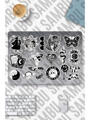 Teknocan Aesthetic Temalı Etiket Seti 1 - Siyah Beyaz - Laptop Notebook Telefon