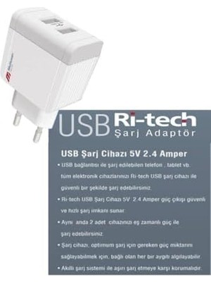 Teknocan 2,4A 5V 2 USB Li Hızlı Şarj Edebilen Şarj Adaptörü