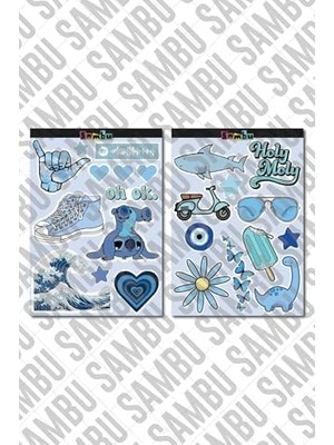 Teknocan Blue Aesthetic Etiket Seti 1 - Mavi - Laptop Notebook Telefon