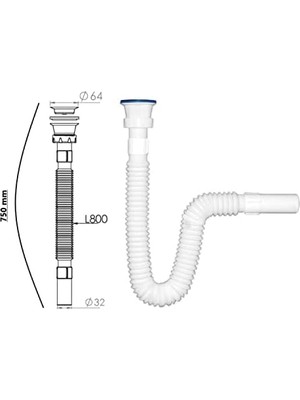 Teknocan 1.kalite Paslanmaz Çelik Süzgeçli Lavabo Gider Hortumu/körüklü Lavabo Sifonu/eviye Gider Borusu (75 Cm)