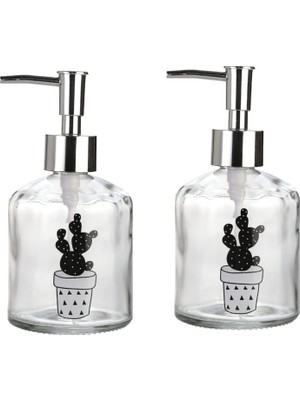 Teknocan Seti Cam Sıvı Sabunluk 2 Adet,kaktüs 2 Desen 300ML 7,6X15,5CM