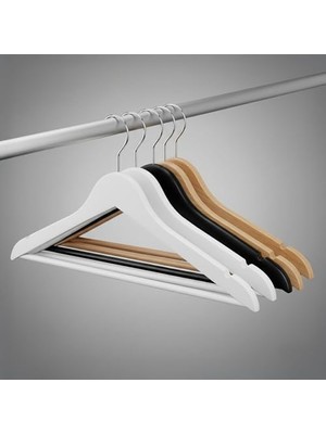 Teknocan Ahşap Görünümlü Plastik Elbise Askısı (5 Adet) - Kaymaz Omuzlu, Şık ve Dayanıklı Giysi Askıları - Askılık, Dolap ve Için (Naturel)