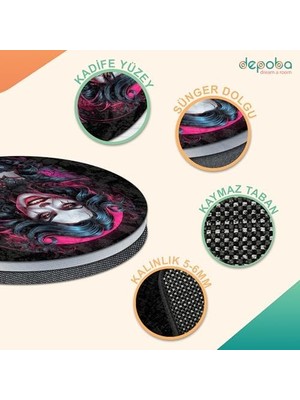 Teknocan Blacke Kadife Oyuncu Odası Halısı Kaymaz Pamuk Tabanlı Yıkanabilir Antibakteriyel Yuvarlak Gamer, Gaming Halısı 140X140