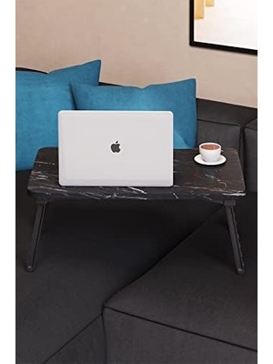 Teknocan -Renkli Laptop Sehpası Katlanabilir Yatak Koltuk Üstü Kahvaltı Bilgisayar Sehpası (Siyah Mermer)