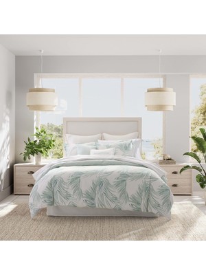 Teknocan Bahama - Kraliçe Yorgan Seti, Pamuklu Çift Taraflı Yatak Takımı, Kırlent Kılıflı Uyumlu Şemsiyeler Içerir (Canyon Palms Green,)