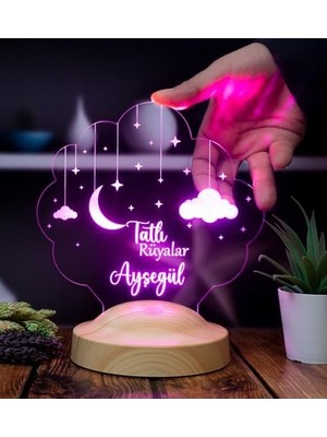 Teknocan Ay ve Yıldız Tasarımlı Gece Lambası, Iyi Geceler Hediyesi Kişiye Özel Çocuk Odası Dekoru, Isimli Bebek Hediyesi LED Lamba