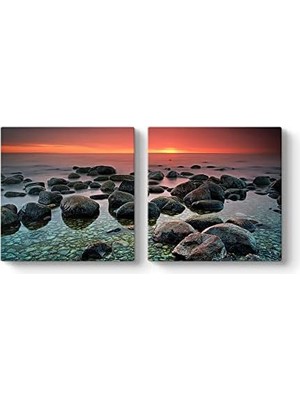 Teknocan Sahilde Çakıl Taşları Tablosu 123 x 60-2 Parçalı