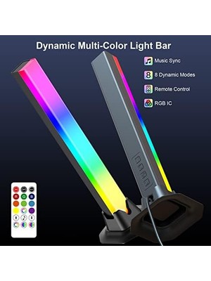 Teknocan Velted Rgb Işık Çubuğu, Müzik Senkronizasyonu Rgb Ic LED Işık Barları, USB Powered Ortam Aydınlatması, Uzaktan Kumanda Renk Değiştirme Oyun Tv Arka Işığı, Pc Odası Monitör Masası Için 8 Dinamik Mod