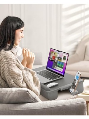 Teknocan Yastıklı Lap Masası, Bilgisayar Dizüstü Standı, Lap Dizüstü Masası, Dahili Çekmece Depolama, Telefon Tutucu, Bilek Pedi