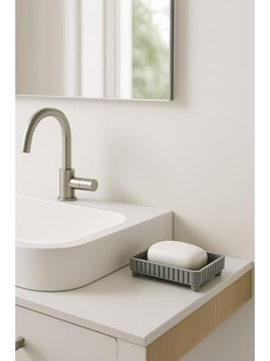 Teknocan Serisi Gri Banyo Seti, 5 Parça Akrilik 5 Litre Çöp Kovası, Sabunluk, Fırçalık Takımı - 3088
