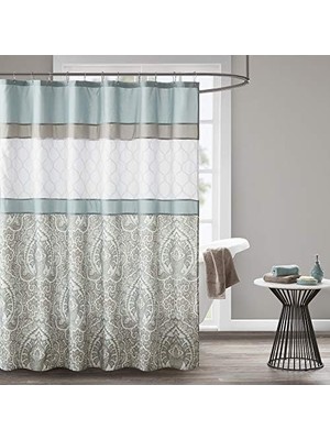 Teknocan 510 Desıgn Duş Perdesi, Dahili Astarlı Geometrik Dokulu Nakış Tasarımı, Modern Orta Yüzyıl Banyo Dekoru, Makinede Yıkanabilir, Kumaş Gizlilik Ekranı 72X72, Shawnee, Deniz Köpüğü