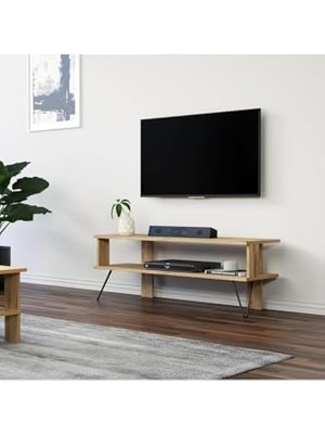 Teknocan Duama Tv Sehpası – Metal Ayaklı, Açık Raflı Tasarım, 120 Cm, Antik Ceviz