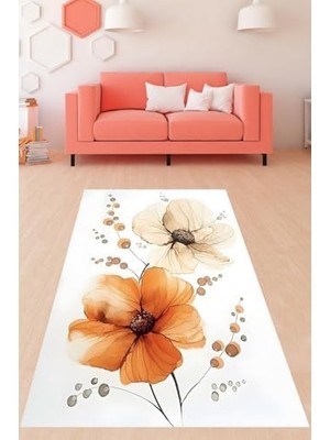 Teknocan Çiçek Desenli Minimalist Soyut Desenli Yıkanabilir Kaymaz Taban Leke Tutmaz Salon Halısı Yolluk PNHS27, 100 x 350