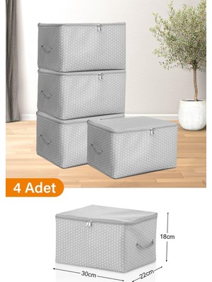Teknocan 4 Adet - Mini Boy Baskı Detaylı Gri Benekli Hurç 30 x 22 x 18 cm
