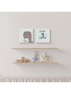 Teknocan Bebek Odasına Özel Minimal Dinozor Tasarımlı Kanvas Tablo 25X25 cm