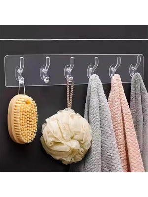 Teknocan Toptan Şeffaf Duvar Askısı 5'li Iz Bırakmayan Güçlü Yapışkanlı Banyo Mutfak Düzenleyici Kanca Askılık