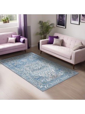 Teknocan Bluen Kadife Kaymaz Pamuk Tabanlı Yıkanabilir Antibakteriyel Salon Halısı 160X230