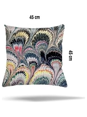 Teknocan Pelangi Çiçek Kaz Ayağı Kuştüyü Desenli Gizli Fermuarlı Yastık Kılıfı Kırlent Kılıfı Koltuk Yastık Kılıfı, Ebruli Renkli 45 x 45