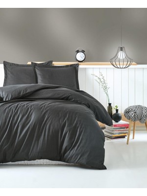 Vintessy Çift Kişilik Saten Nev Takımı Elegante Stripe Antrasit