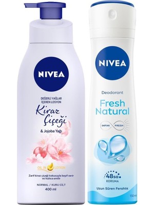 Teknocan Kadın Sprey Deodorant Fresh Natural 150ML, Kiraz Çiçeği Nemlendirici Vücut Losyonu 400ML