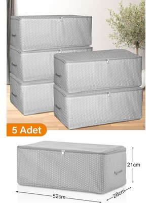 Teknocan 5 Adet - Küçük Boy Baskı Detaylı Gri Benekli Hurç 52 x 28 x 21 cm