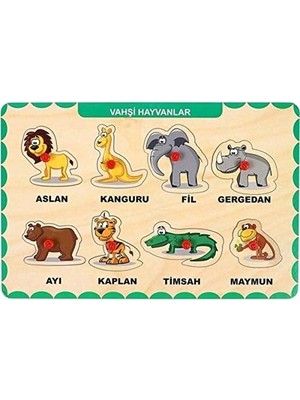Teknocan Ahşap Tutmalı Eğitici Yapboz Vahşi Hayvanlar Anaokulu Oyuncakları