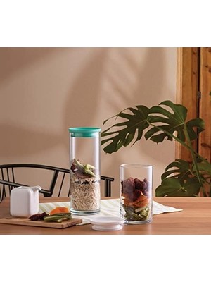 Teknocan Breakfast Club Yeşil Plastik Kapakli Cam Kavanoz, Şeffaf, 120 cc