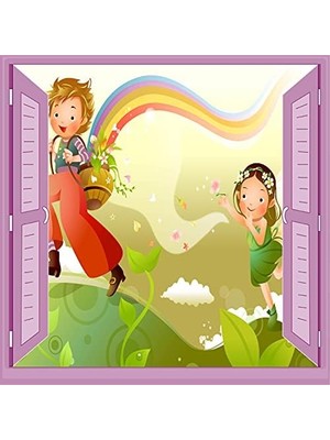 Teknocan Çocuk Odası Bebek Odası Pencere Poster Duvar Kağıdı Gök Kuşağı