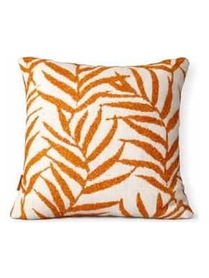 Teknocan Sunset Leaf Turuncu - Krem Dekoratif Yastık 45X45 cm – Desen, Solmaya Dayanıklı Kumaş, Suya Dayanıklı, Dolgulu, Bahçe, Balkon ve Teras Kırlenti