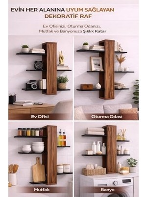 Teknocan Dekoratif Duvar Rafı Demonte Modern Asimetrik Kitaplık – Mdf Ahşap Duvara Monte Raf, Salon Mutfak Banyo Için Şık Organizer Raf 50X60 cm