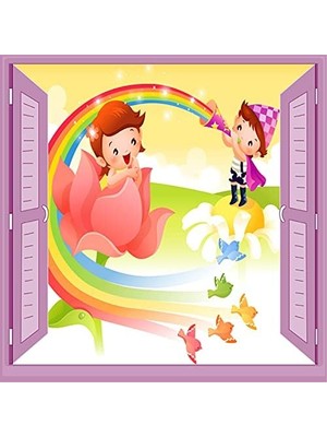 Teknocan Çocuk Odası Bebek Odası Pencere Poster Duvar Kağıdı Gökkuşağı