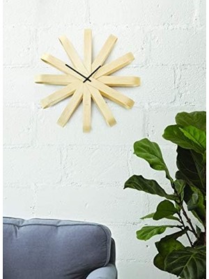 Teknocan Ribbonwood Duvar Saati, Sessiz Kuvars Duvar Saati, Kavisli Kayın Ağacından Mutfak, Ofis, Yatak Odası ve Daha Fazlası Için, Doğal, 46 x 9,5