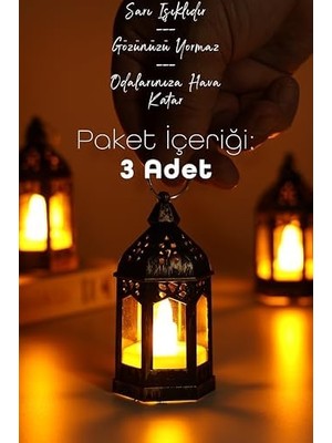 Teknocan 3 Adet LED Mum Retro Sokak Lambası Dumansız Pilli Alevli Dekoratif Yapay Mum Işıldak Gümüş 1036-5