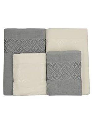 Teknocan Lunox Home 4'lü Paket 2 Parça (70X140),2 Parça (50X80) Yumuşak ve Emici, Kaliteli Günlük Kullanıma UYGUN%100 Pamuk Havlu(Krem-Gri)