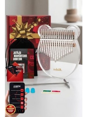 Cekar Store Midex KLX-6000 Şeffaf Cam Kalimba Paslanmaz Çelik 17 Tuşlu Çekiç Çanta Metod Full Set