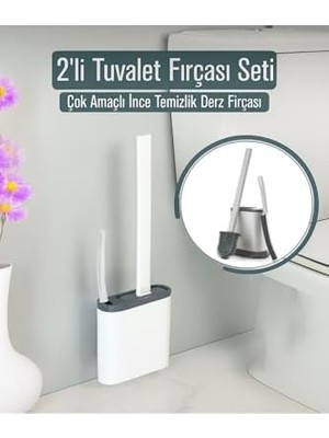 Teknocan 2'li Silikon Tuvalet Fırçası Seti – Esnek Başlıklı Klozet Fırçası & Kenar Fırçası, Beyaz