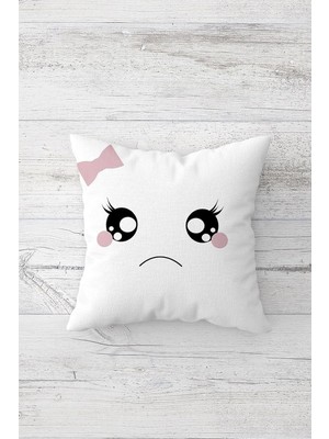 Teknocan Pelangi Üzgün Emoji Çift Tarafı Baskılı Gizli Fermuarlı Yastık Kılıfı Kırlent Koltuk Yastık Kılıfı, Beyaz-Siyah 45 x 45, 2469176045451