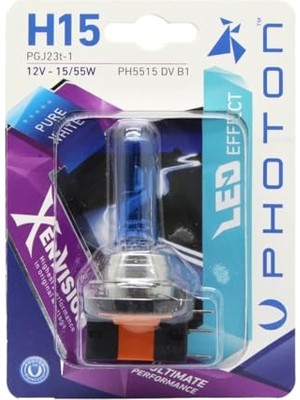 Cekar Store Photon Ampul H15 12V 15/55W Xen Vision (Tekli Blister) (Beyaz Işık) 6000K Pht PH5515 Dv B1
