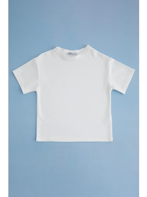 FullaModa Basic Bisiklet Yaka Oversize Kız Çocuk Modal Tişört