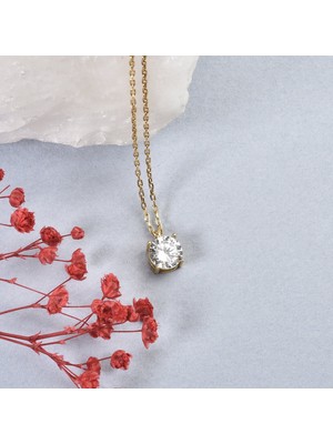 Nox Jewelry 14 Ayar Altın Kaplama Doğum Taşı Kolye - Minimal Tek Taş Kişiye Özel Kolye