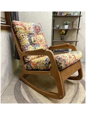 Vivense Kontes Sallanan Sandalye, Çiçekli, Naturel Ahşap Ayak