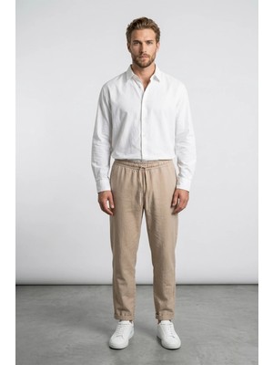 FullaModa Beli Lastikli Bağlamalı Duble Paça Pantolon