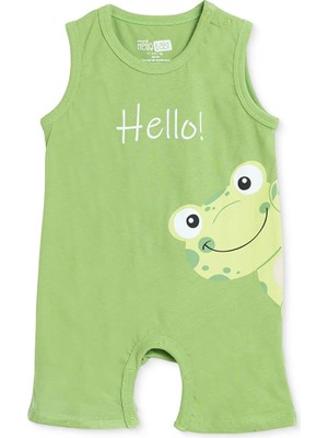 Hellobaby Erkek Bebek Kısa Tulum Hayvan Baskılı Çıtçıtlı Bisiklet Yaka Kısa Kol Ribanalı