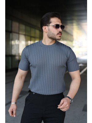 Gökyüzü Moda Erkek Fitilli Bisiklet Yaka Kısa Kollu Tişört