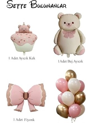 Cekar Store Baby Shower Retro Ayıcık Temalı Kız Bebek Kutlama Seti