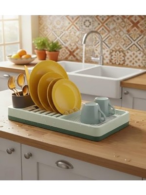 Cekar Store Pratik Tezgah Üstü Bulaşıklık, Dayanıklı Plastik Tabaklık, 42X26X6 Cm, Çok Bölmeli Organizer (Yeşil)