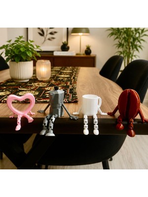 Dinç Spor 3D Baskı Sevimli Masa Arkadaşları Dekor Seti – Kahve, Kupa ve Kalp Figürleri
