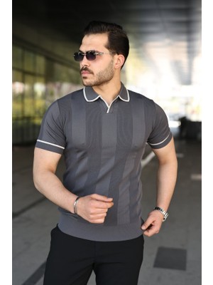 Ulak Hand Mader Ulak Handmader Erkek Dokulu Desen Yakalı Kısa Kollu Tişört