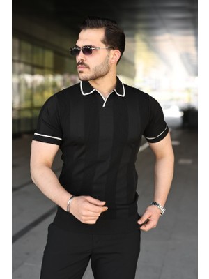 Gacha Erkek Dokulu Desen Yakalı Kısa Kollu Tişört